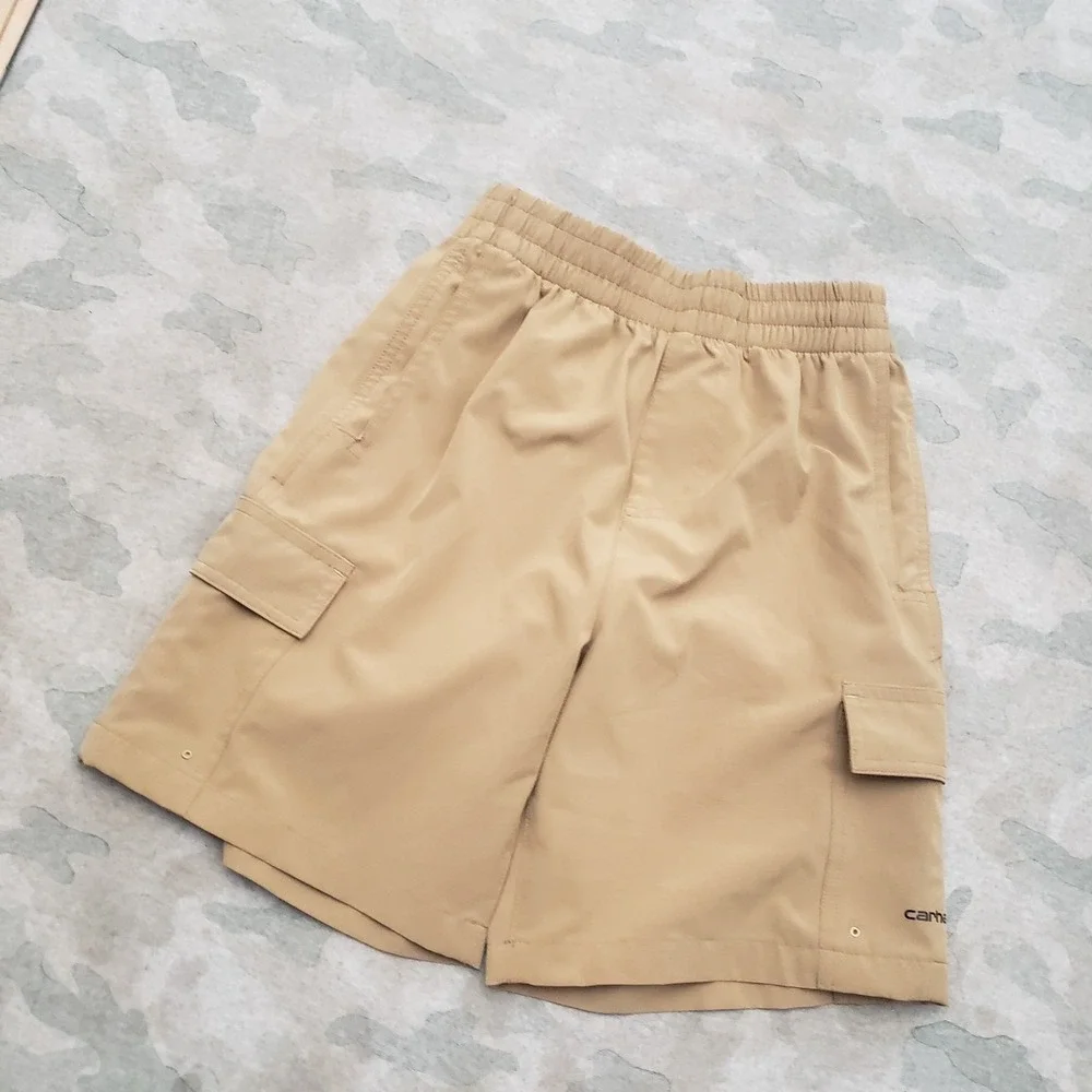 Carhartt Shorts Youth Medium Tan Cargo Pockets Drawstring Workwear